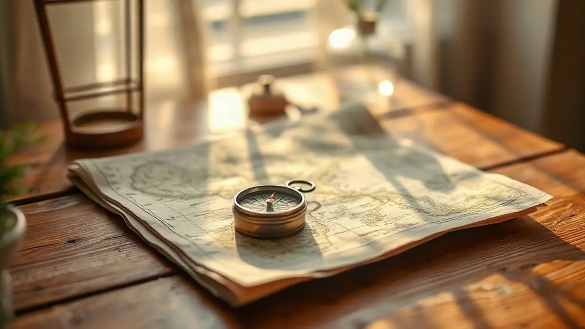 compass and a folded paper map on a weathered table — illustration for How to Stop Doubting Yourself Without Faking Confidence