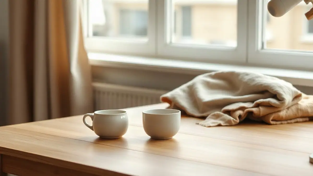 quiet wooden table with a ceramic cup — illustration for Inner Child Exercises